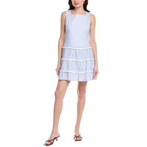 Sail To Sable Seersucker blue Tiered Mini stripe Dress size large